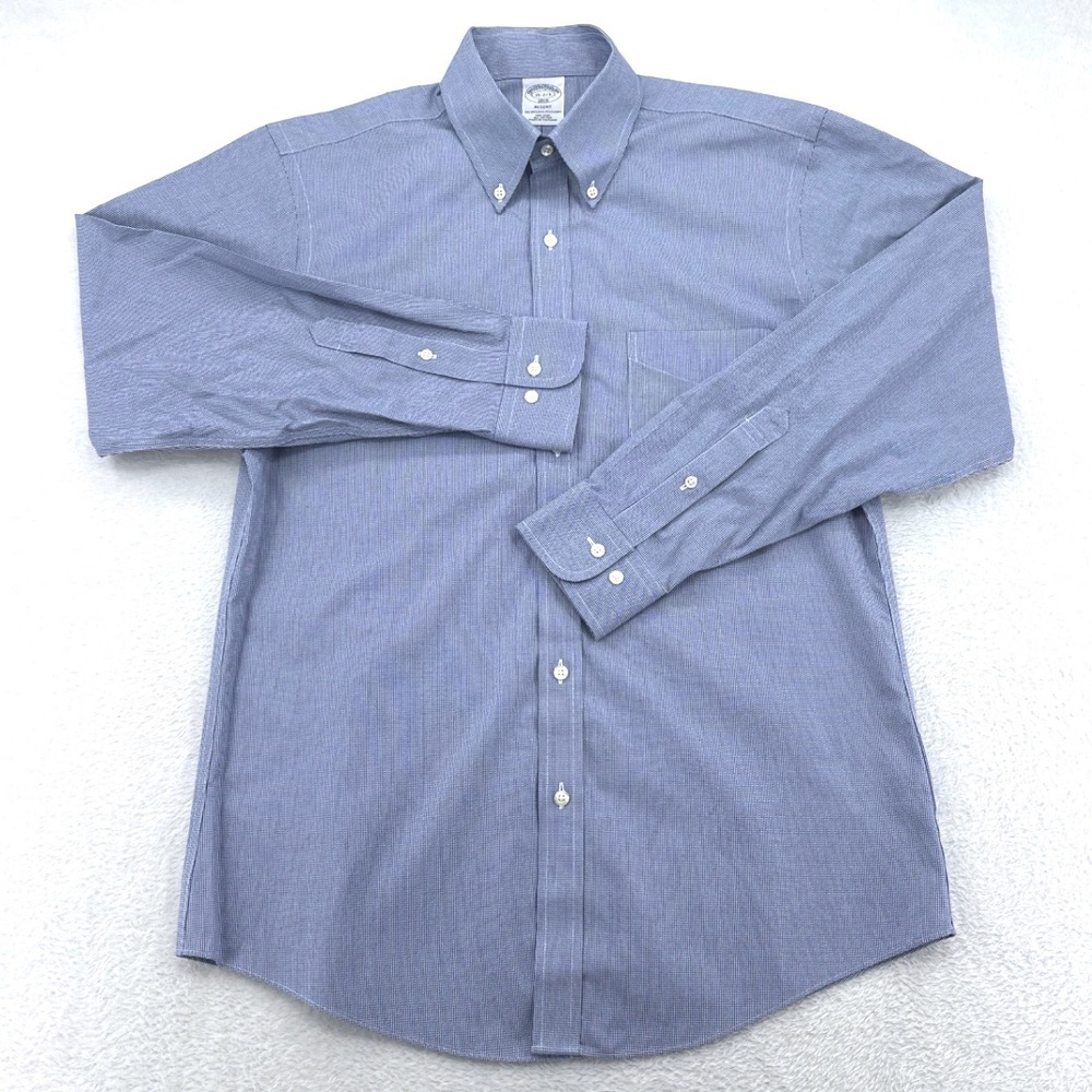 Brooks Brothers Mens Dress Shirt 15 - 2/3 Blue Regent Non-Iron Cotton Microcheck